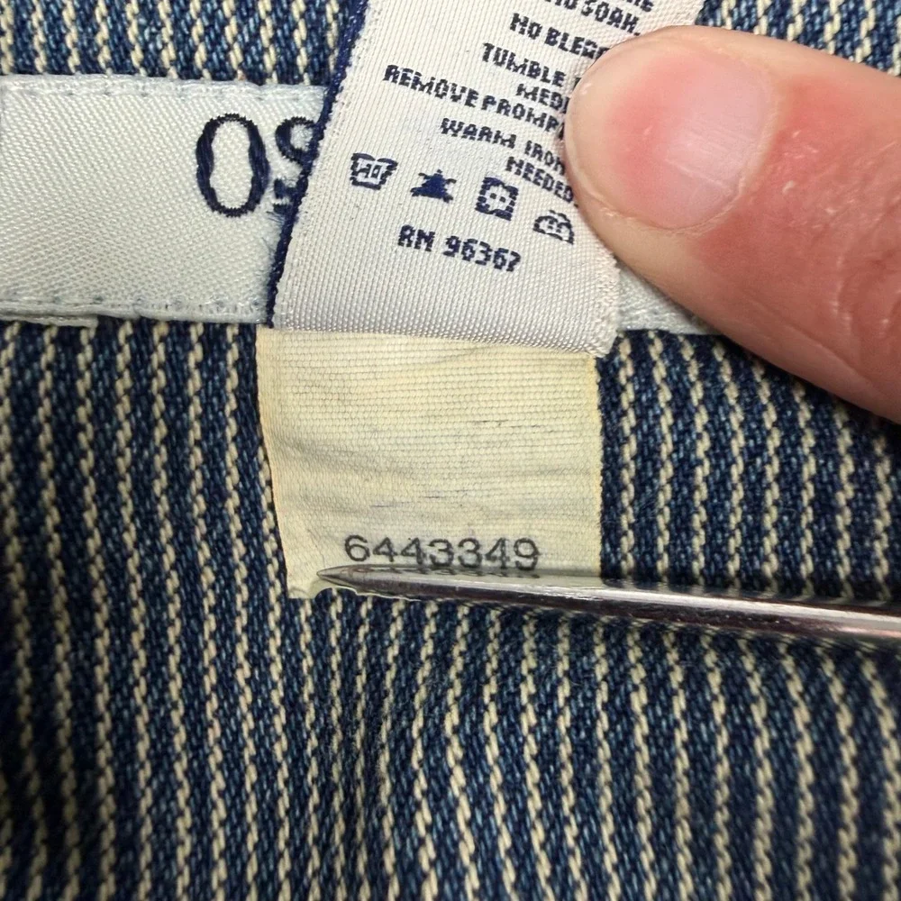 VINTAGE OshKosh Blazer Women‎ Medium Blue Hickory Stripe Denim Railroad 90s Y2K